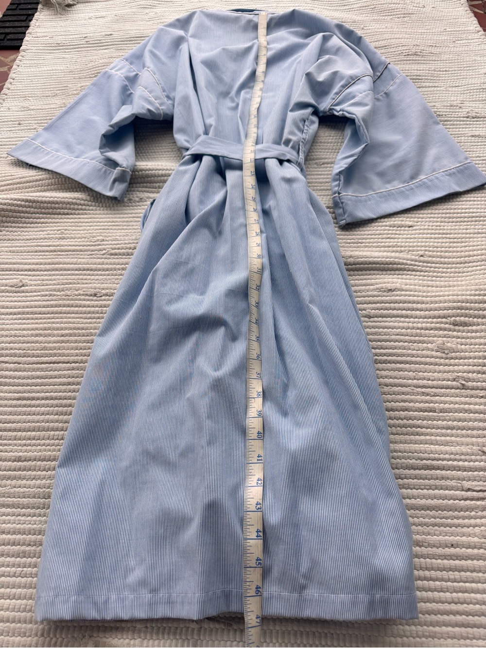 Vintage Pierre Cardin Blue Stripe Robe Duster Kimono Lounge Coverup OS - Picture 13 of 14